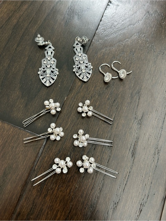 Jewelry - Silver-Tone Bridal Hair Pins & Earrings Set - Pearls & Rhinestones